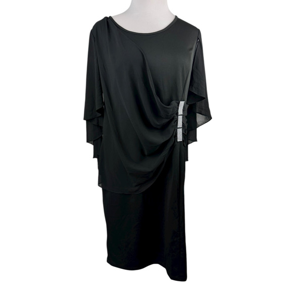 Hanna Nikole Black Chiffon Dress Rhinestone Drape Cape Overlay Formal Size 18w - Picture 3 of 14